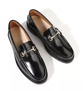 Mocasines Firenze Atelier para hombre pulido cuero negro punta de caballo moc - Imagen 1 de 23