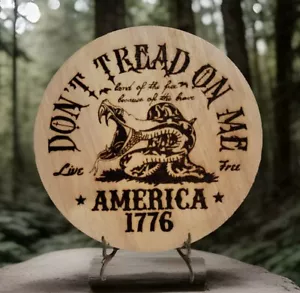 12" *Don't Tread On Me* Round Handmade Wall Plaque Wood-Burning Rustic - Picture 1 of 5