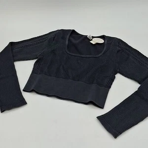 OFFLINE Aerie Top Womens Medium Seamless Cable Square Neck Long Sleeve Black M - Picture 1 of 9