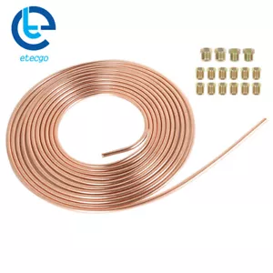 1/4 OD 25 Ft Brake Line Tubing Kit Iron Plating Copper & 16 Fittings - Foto 1 di 15