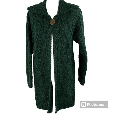 Cárdigan Suéter Carraig Donn Talla S Tejido con Cable 100% Lana Abierto 1 Botón Verde Foto 1 de 4