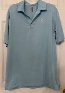 Callaway Collared Shirt Opti Dry Sz L Light Blue & White Stripes Golf Wicking - Picture 1 of 5