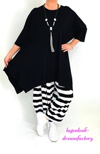 Lagenlook A-Linie Long-Shirt-Zipfel-Tunika SCHWARZ 5 Größen 42 44 46 48 50 52 54 - Bild 1 von 9
