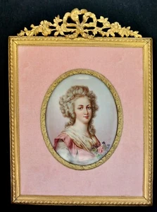 Antico francese Ormolu Marie Thérèse dipinto a mano firmato J.DK. Bronzo dorato 63/4x5 pollici - Foto 1 di 15
