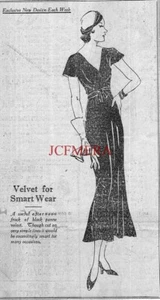Original Art Deco Era 1932 Ladies Fashion Newspaper Print (Velvet Dress) 698/59 - Picture 1 of 1