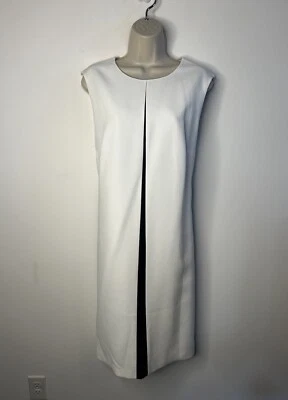 Escada White And Black Stripe Shift Dress Size 42 US 12/14 - Image 1 of 4