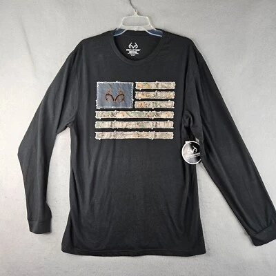 NUEVA Camiseta Real Tree Para Hombre Grande Negra Bandera Manga Larga Aire Libre Caza Foto 1 de 4