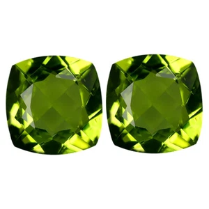 3.61 ct (2pcs) MATCHING PAIR Cushion Cut (8 x 8 mm) Green Peridot Genuine - Picture 1 of 1