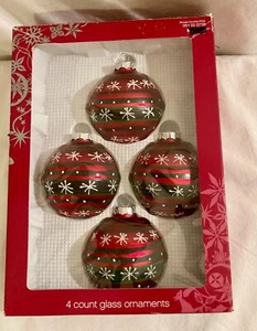 Glass Christmas Ornaments Red/White/Green Glitter Stencil Set Of 4 Target New - Picture 1 of 7