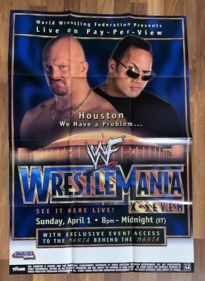 Póster oficial de Wrestlemania 17 X-Seven - PPV WWF Steve Austin The Rock - 27x39 Foto 1 de 4