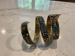 Brass Arm Bracelet Mix Metals And Multicolor Stones - Picture 1 of 5
