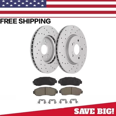 Rotores ranurados perforados delanteros y pastillas de freno de cerámica para Honda CR-V Crosstour AWD Foto 1 de 3