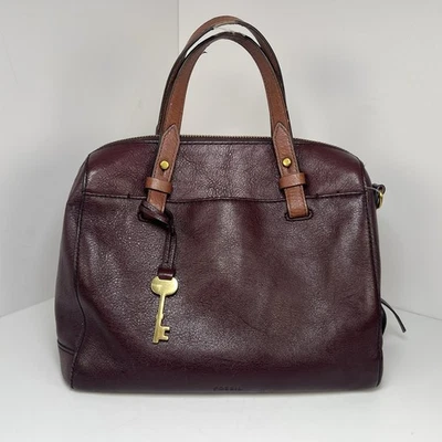 FOSSIL Rachel Satchel Handbag Smooth Black Leather Purse Maroon (No Strap) - Image 1 of 4