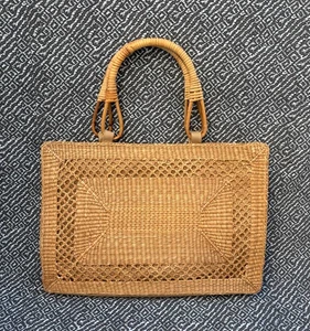 Vintage Mister Ernest Woven Straw Top Handle Purse Hand Made in Hong Kong 70's - Picture 1 of 11