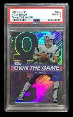 2002 topps #OG7 tom brady; own the game SP holo refractor PSA 8  (1st INSERT) - Image 1 of 2