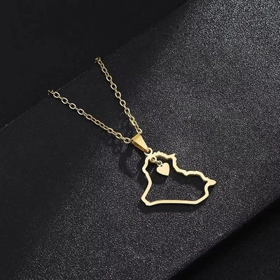 Gold Iraq Map Necklace Heart Pendant Stainless Steel Middle East Jewelry Gift - Image 1 of 4