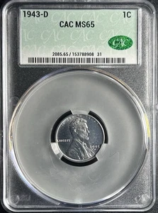 Centavo de trigo de acero Lincoln 1943-D CAC MS65 CACG centavo Segunda Guerra Mundial - Imagen 1 de 2