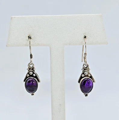 Pendientes colgantes/colgantes de plata esterlina con cabujón de amatista hechos a mano de 1-3/8 pulgadas Foto 1 de 4