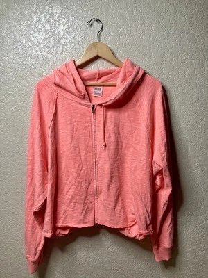 Sudadera con Capucha ROSA Victoria Secret Talla Grande XXL Rosa Coral Corta Cremallera Completa Foto 1 de 4