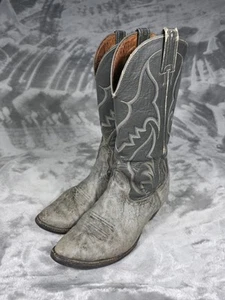 Vintage Nocona Boots Size 8.5 Cowboy Grey Pointed Toe Elephant Print 90s - Picture 1 of 7