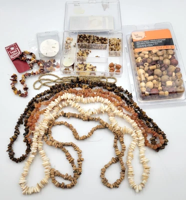 Jewelry Bead Lot Natural Stone Wood Earth Tone Seed Bead Shell Boho Variety - Image 1 of 4