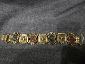 Vintage Intaglio Kameen goldfarben viktorianisch Blumen Buch Kette Armband 7" lang - Bild 1 von 6
