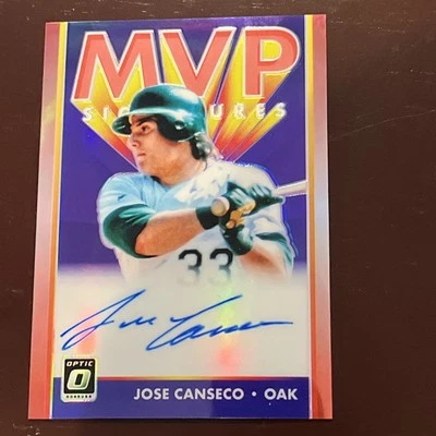 JOSE CANSECO 2019 DONRUSS OPTIC MVP SIGNATURES RED PRIZM ON CARD AUTO 03/33 SP! - Image 1 of 3