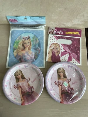 Vintage Y2K Barbie Party Supplies -dessert plates, celebration banner, gift bags - Image 1 of 4