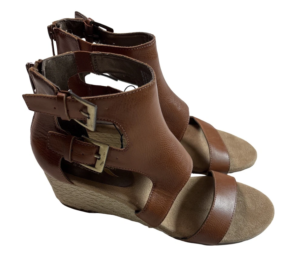 Sandalias Aerosoles Ciberespacio Cuero Marrón Alpargata Cuña Tacón Reposapiés Talla 9 Nuevas sin Etiquetas  Foto 1 de 4