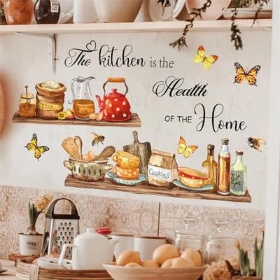 Tazón Utensilios de cocina Utensilios Estante Pegatinas de pared, La cocina es el corazón de  Foto 1 de 4