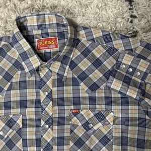 Vintage Ely Plains Shirt Mens 17-34 Pearl Snap Western Plaid Long Sleeve 90s - Picture 1 of 7