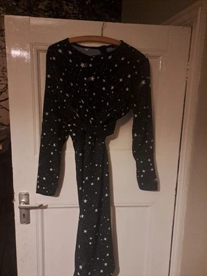 bohoo midi Dress UK 1o Black White Stars Boho Occasion - Image 1 of 3