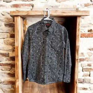 Rock N Roll Denim BLACK PAISLEY PRINT LONG SLEEVE SNAP Sz. M Western Cowboy - Picture 1 of 1