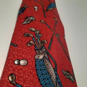Prestige Men's Neck Tie Golf Tie 100% Silk Red - Picture 1 of 5