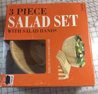 Juego de ensalada de 3 piezas Lipper Beechwood Collection con manos de ensalada-CC Foto 1 de 4