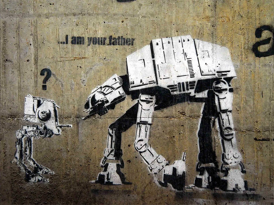 Banksy, Star Wars, I Am Your Father, Graffiti Art, Canvas Print, 8"x10.5" - Image 1 of 1