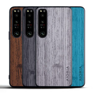 For Sony Xperia 1 IV 10 IV III Shockproof Wood Texture Soft TPU Hard Case Cover