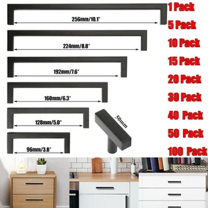 Square Modern Cabinet Handles Pulls Kitchen Drawer Stainless Steel Matte Black - Picture 1 of 19