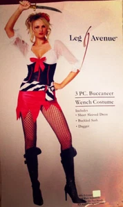 Pirate Buccaneer Wench Costume Sexy 3 Pc Blk / Red/ Wht. Dress Sash & Dagger M/L - Picture 1 of 1