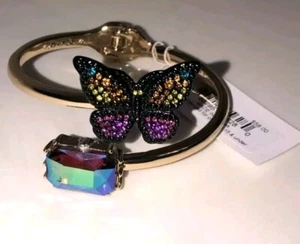 Betsey Johnson Gold Tone Bypass Hinge Bangle Black Butterfly Crystal Accents NWT - Picture 1 of 3