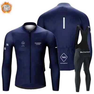 Calça de ciclismo esportiva térmica uniforme de bicicleta de estrada jersey de lã terno MTB roupa esportiva - Imagem 1 de 4
