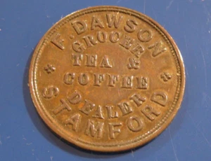 GREAT BRITAIN Queen Victoria Farthing Token circa 1850 F. Dawson Stamford Grocer - Picture 1 of 2