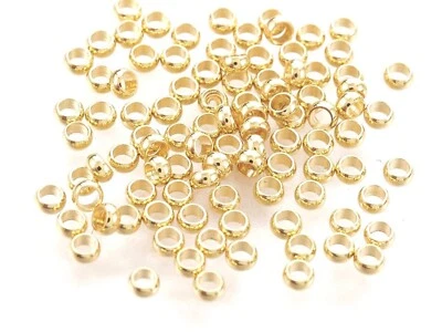 50 Quetschperlen chirurgischer Edelstahl 18k vergoldet Crimp rund basteln #S816 - Bild 1 von 2