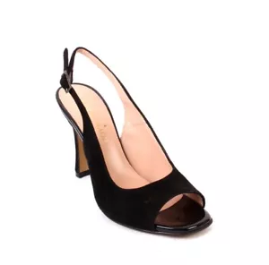 Vernissage 23840 Black Suede Leather Heel Slingback Sandals Shoes 41 / US 11 - Picture 1 of 8