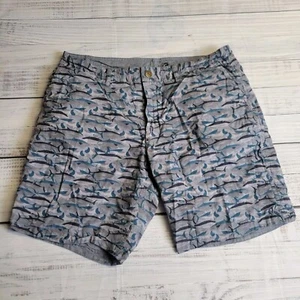 Reyn Spooner Mens Blue Gray AOP Fish Print Reversible Shorts Size 34 Cotton - Picture 1 of 9