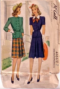 1941 Vintage McCall 4166 Jr Miss size 15 Blouse Skirt Suit Sewing  Pattern UNCUT - Picture 1 of 2