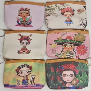 Menge 6 Frauen Mädchen Geldbörse Geld Kleingeld Tasche Souvenir Frida Khalo Mexiko Neu - Bild 1 von 14