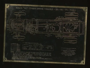 E11 - MACK 1918-1929 AC MODEL CHAIN DRIVE BRASS VEHICLE DIAGRAM EMBLEM ID PLATE - Picture 1 of 1