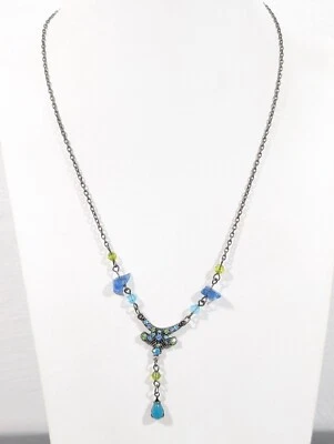 Collar retro estilo victoriano azul verde cristal gota en Y vidrio boho 21 pulgadas Foto 1 de 4