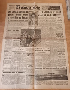 WW2 GUERRE 39/45 JOURNAL FRANCE SOIR 3 JUIN 1945 JULES STREICHER ARRETE OKINAWA - Picture 1 of 1